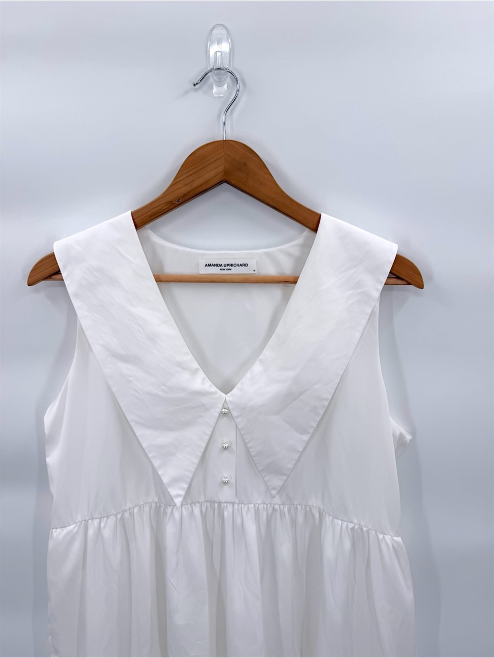 Amanda Uprichard White Tiered Mini Dress M Oversized Collar Babydoll Coastal - Picture 6 of 12